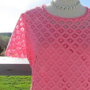 PINK LACE DRESS, L, Bust 44" SHORT SLV ISAAC MIZRAHI NWOT CHURCH, GARDEN PARTY